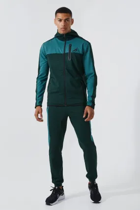 Active Colour Block Funnel Hooded Tracksuit | boohooMAN UK