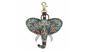 Anuschka Painted Leather Bag Charm Elephant Mandala