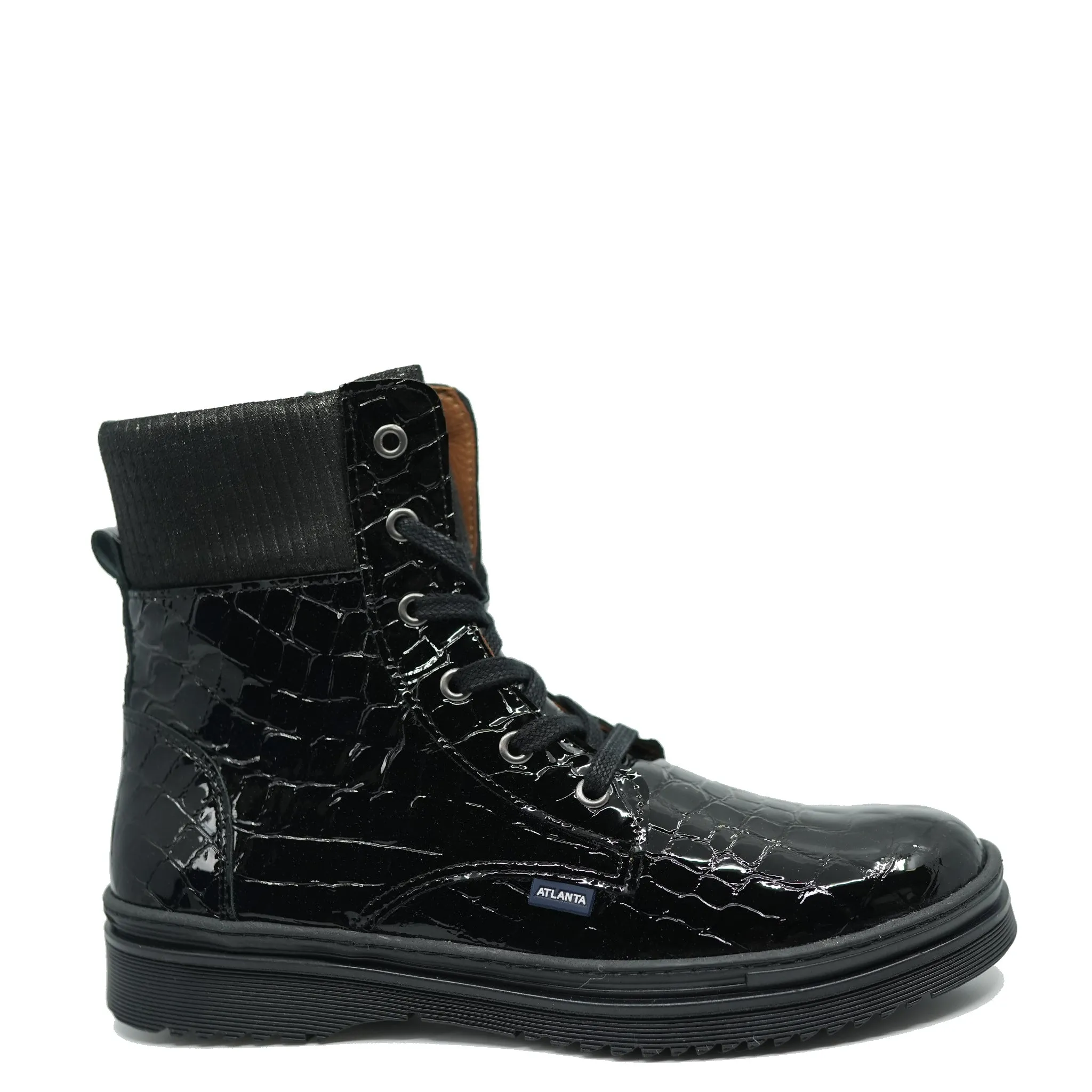 Atlanta Mocassin Black Croc Patent Boot