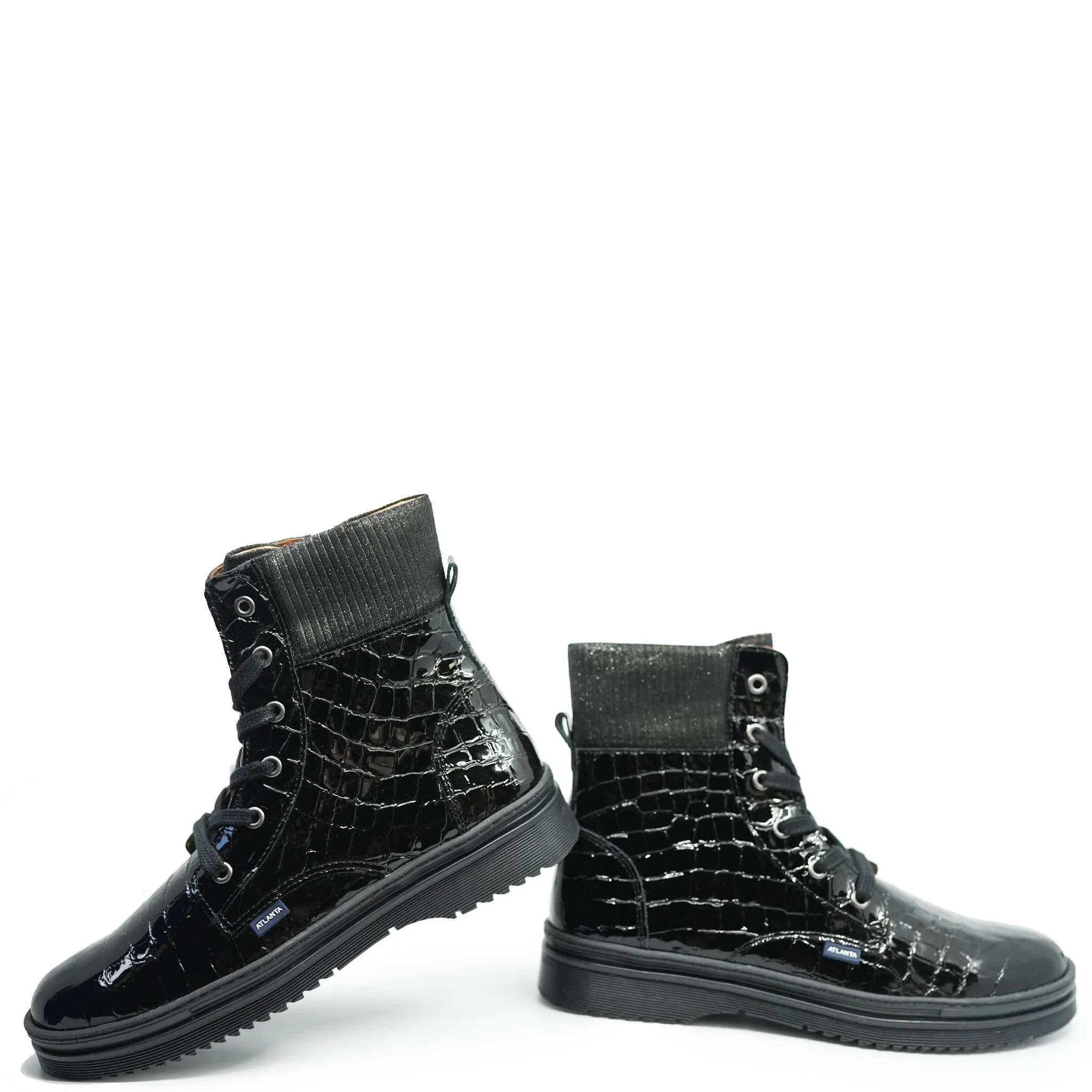 Atlanta Mocassin Black Croc Patent Boot