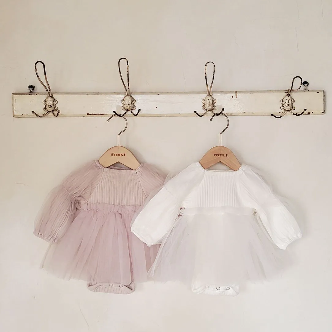 Baby Puff Sleeve Tutu Dress Romper (3-18m) - Beige Pink