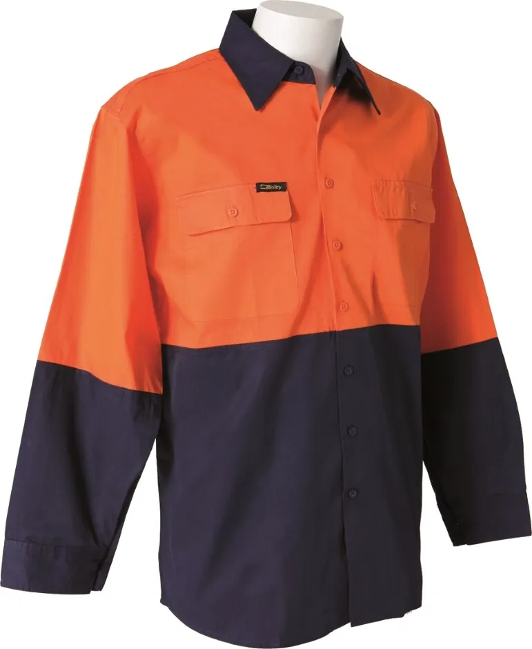 Bisley Workwear BS6895 Hi Visibility Long Sleeve Shirt - Drill - Cool - Cotton - Orange/Navy - S