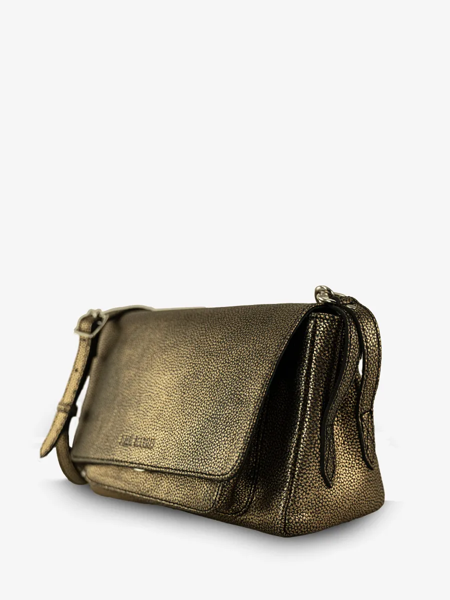 Black and Gold Leather Cross-body Bag for Women - Diane S Granite | PAUL MARIUS