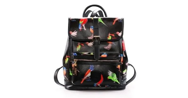 Black Blue White Colorful Songing Singing Birds Backpack