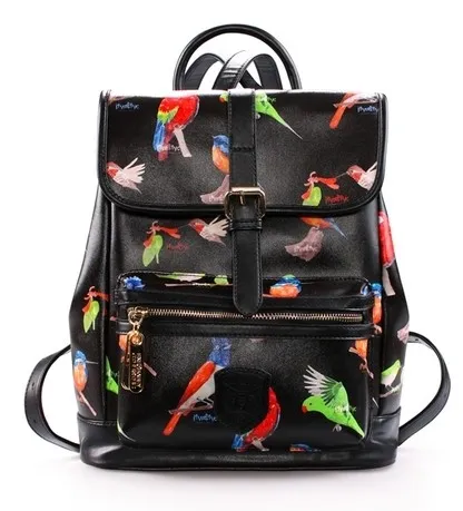 Black Blue White Colorful Songing Singing Birds Backpack