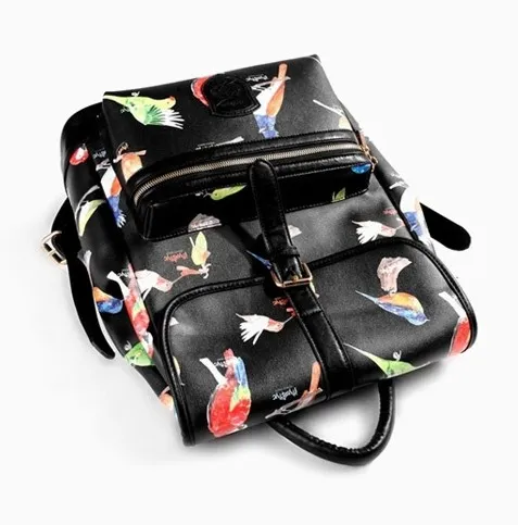 Black Blue White Colorful Songing Singing Birds Backpack