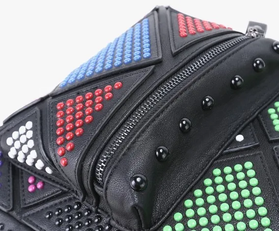 Black Colorful Rainbow Studs Gothic Punk Rock Backpack