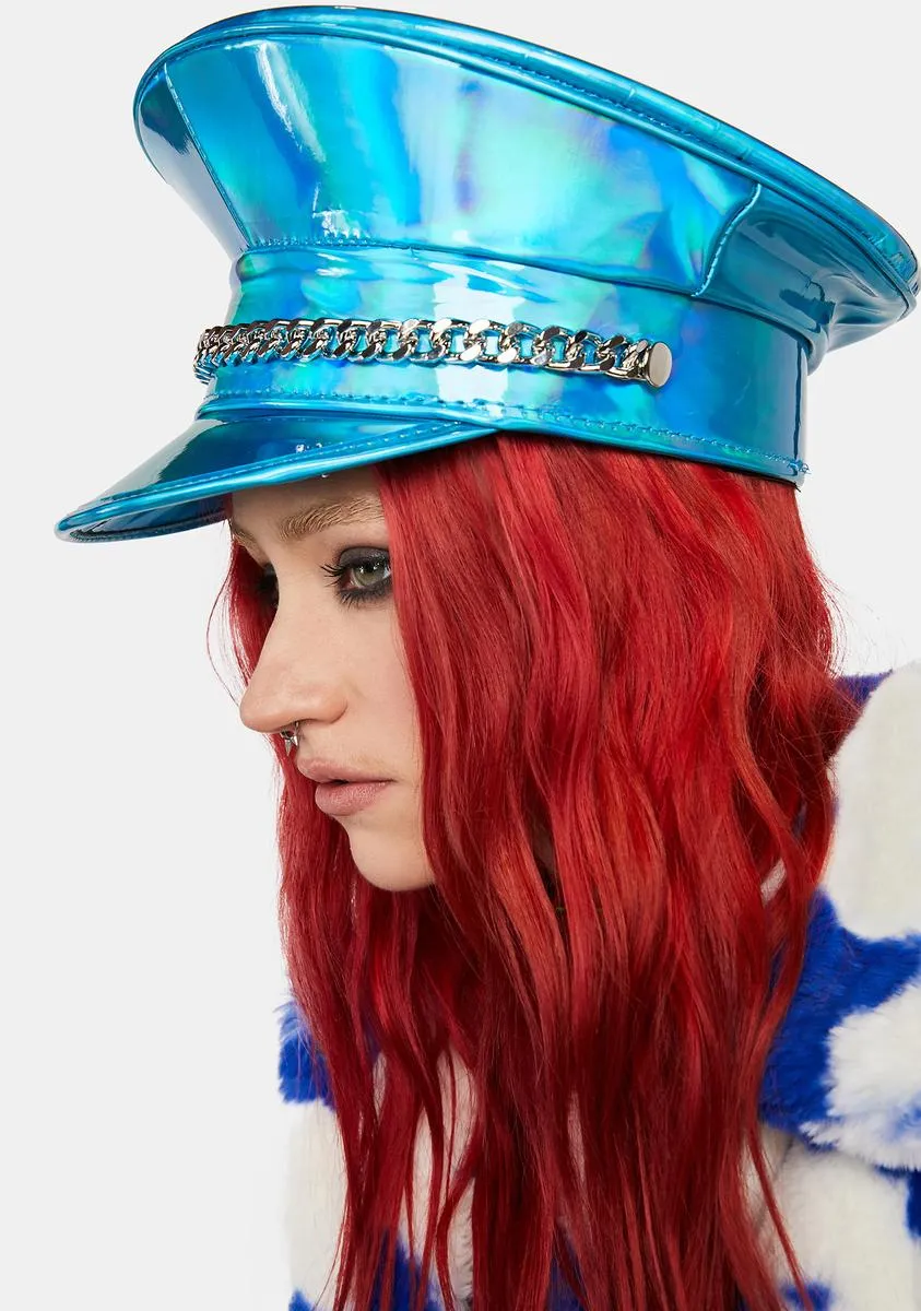 Blue Holographic Chain Captain Hat-