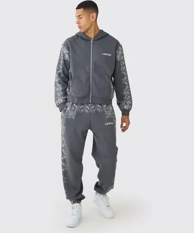 boohoo Mens Oversized Paisley Border Printed Tracksuit