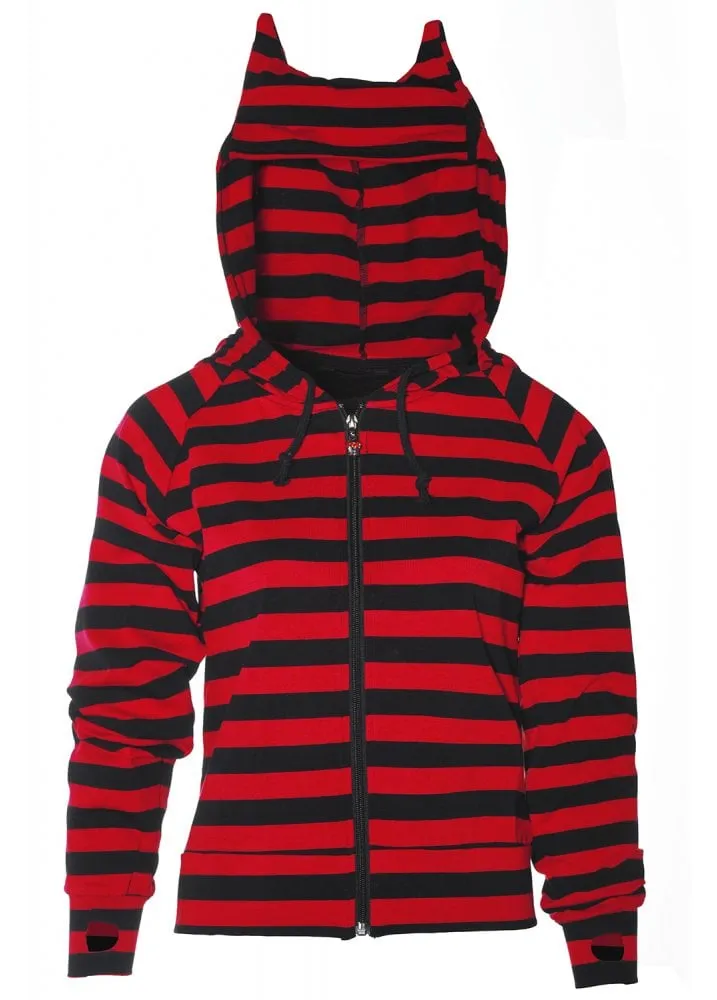 Cat Ears Red & Black Striped Zip Hoodie