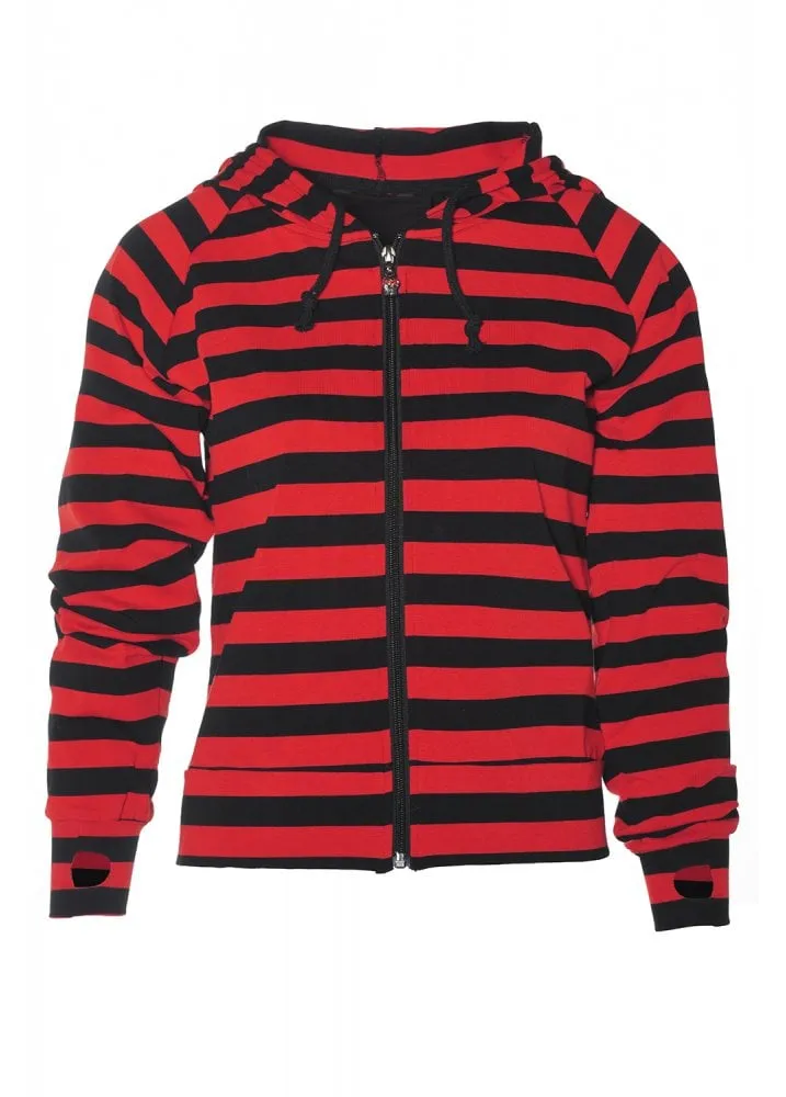 Cat Ears Red & Black Striped Zip Hoodie