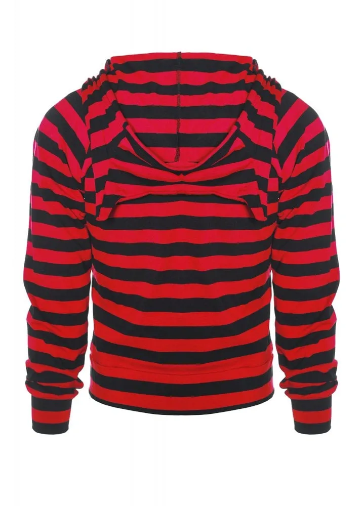 Cat Ears Red & Black Striped Zip Hoodie