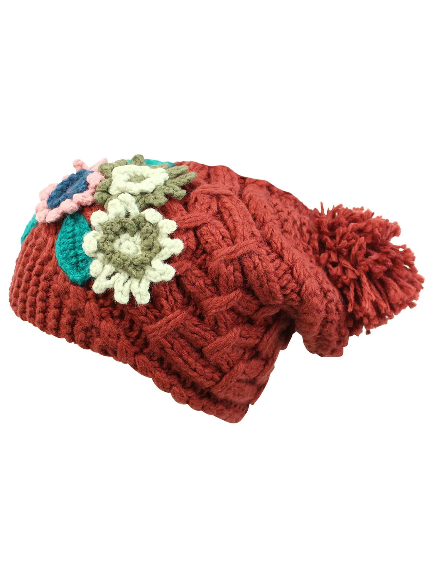 Chunky Knit Floral Slouchy Beanie Cap Hat