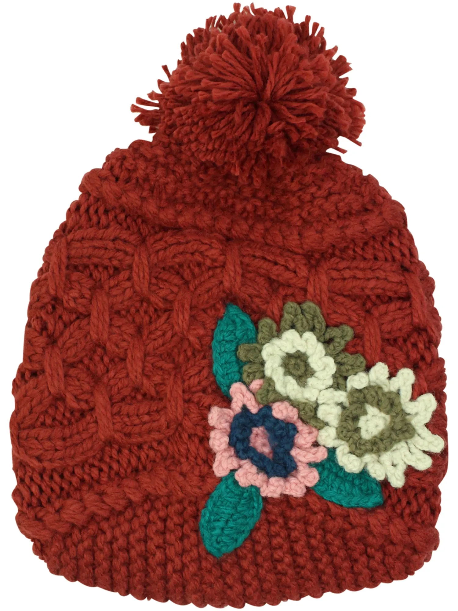 Chunky Knit Floral Slouchy Beanie Cap Hat