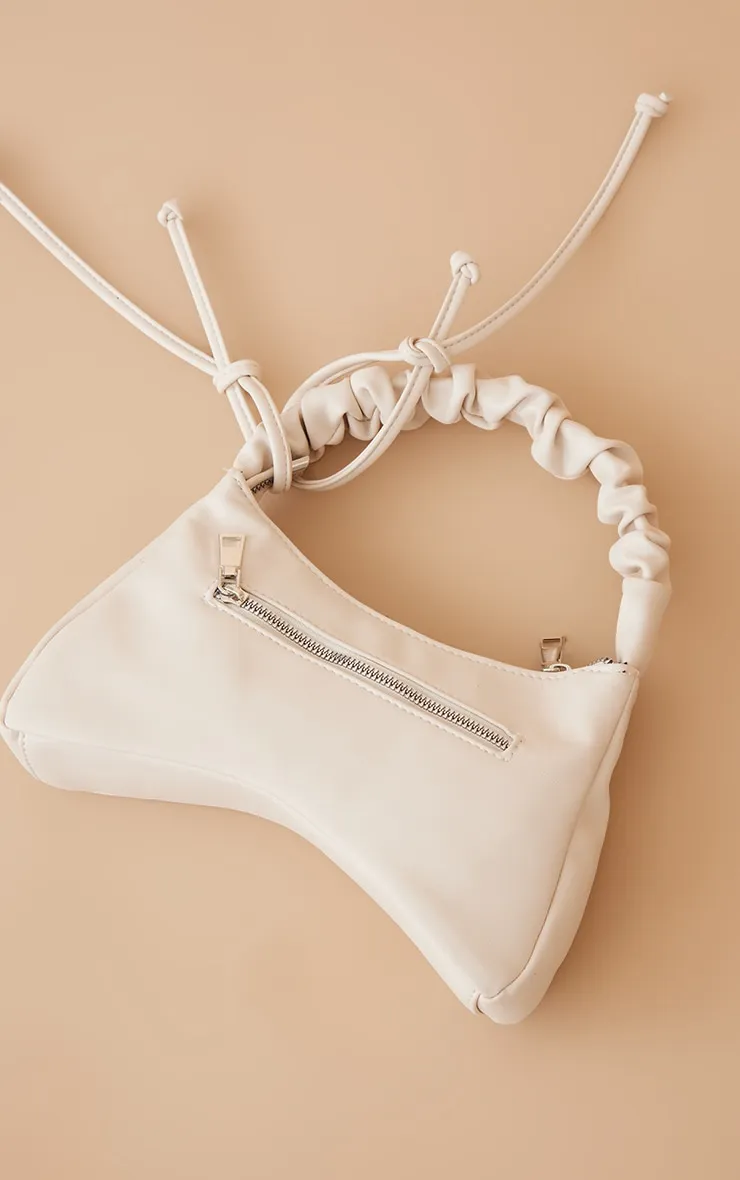 Cream Pu Ruched Handle Zip Shoulder Bag