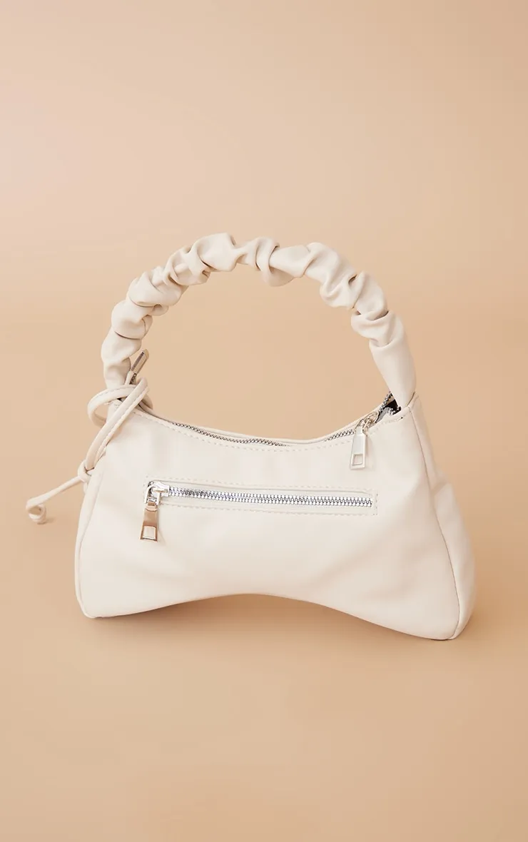 Cream Pu Ruched Handle Zip Shoulder Bag