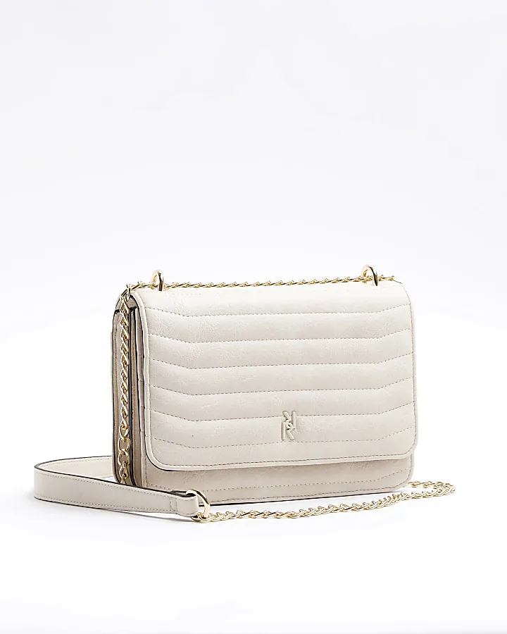 Cream quilted chain shoulder bag