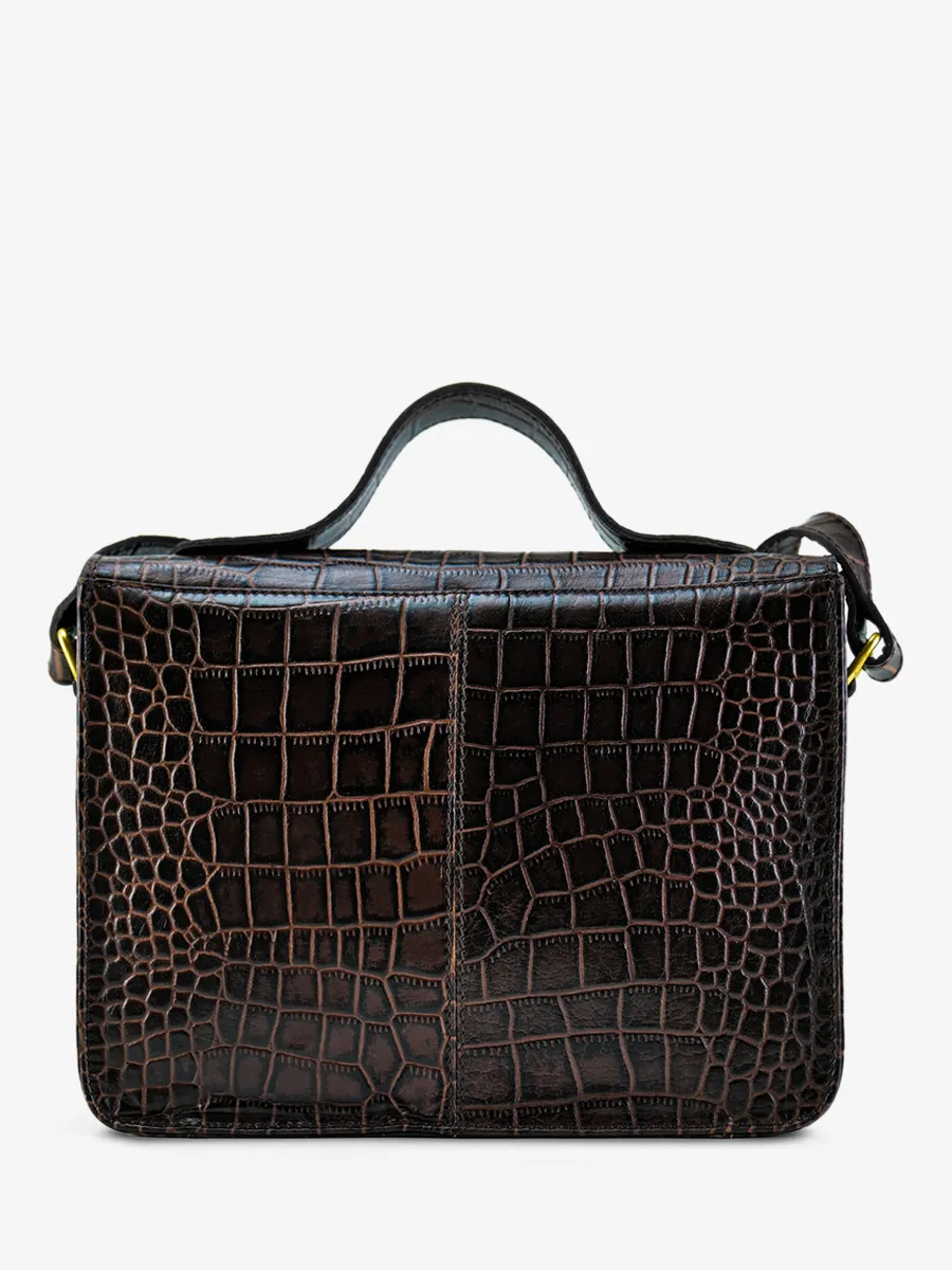 Dark Brown Leather Cross-body Bag for Women - Mademoiselle George Alligator Tiger's Eye | PAUL MARIUS