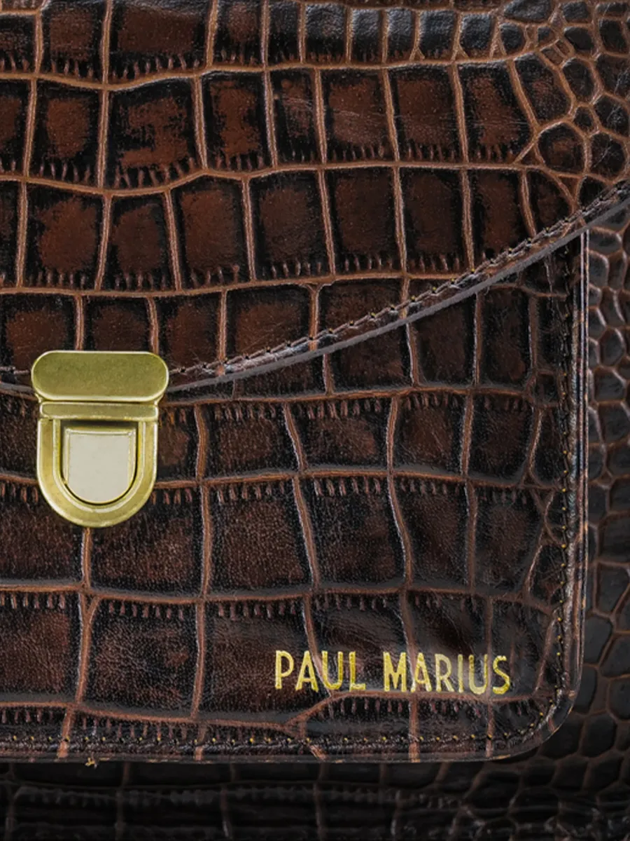 Dark Brown Leather Cross-body Bag for Women - Mademoiselle George Alligator Tiger's Eye | PAUL MARIUS