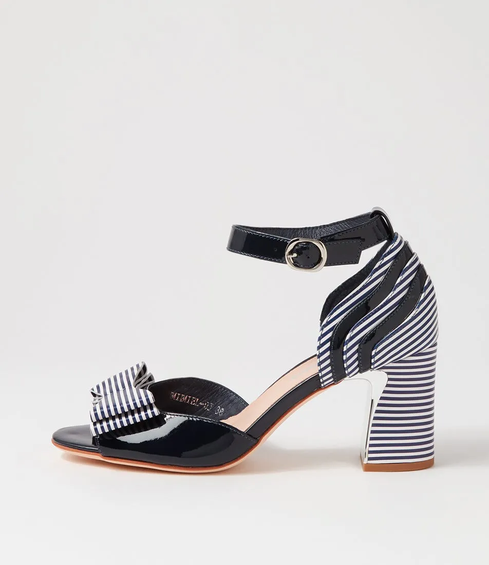 DJANGO & JULIETTE Kadmiel Navy Stripe Patent Leather Sandals