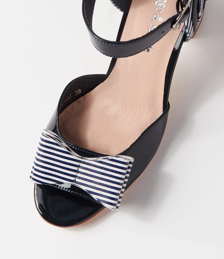 DJANGO & JULIETTE Kadmiel Navy Stripe Patent Leather Sandals