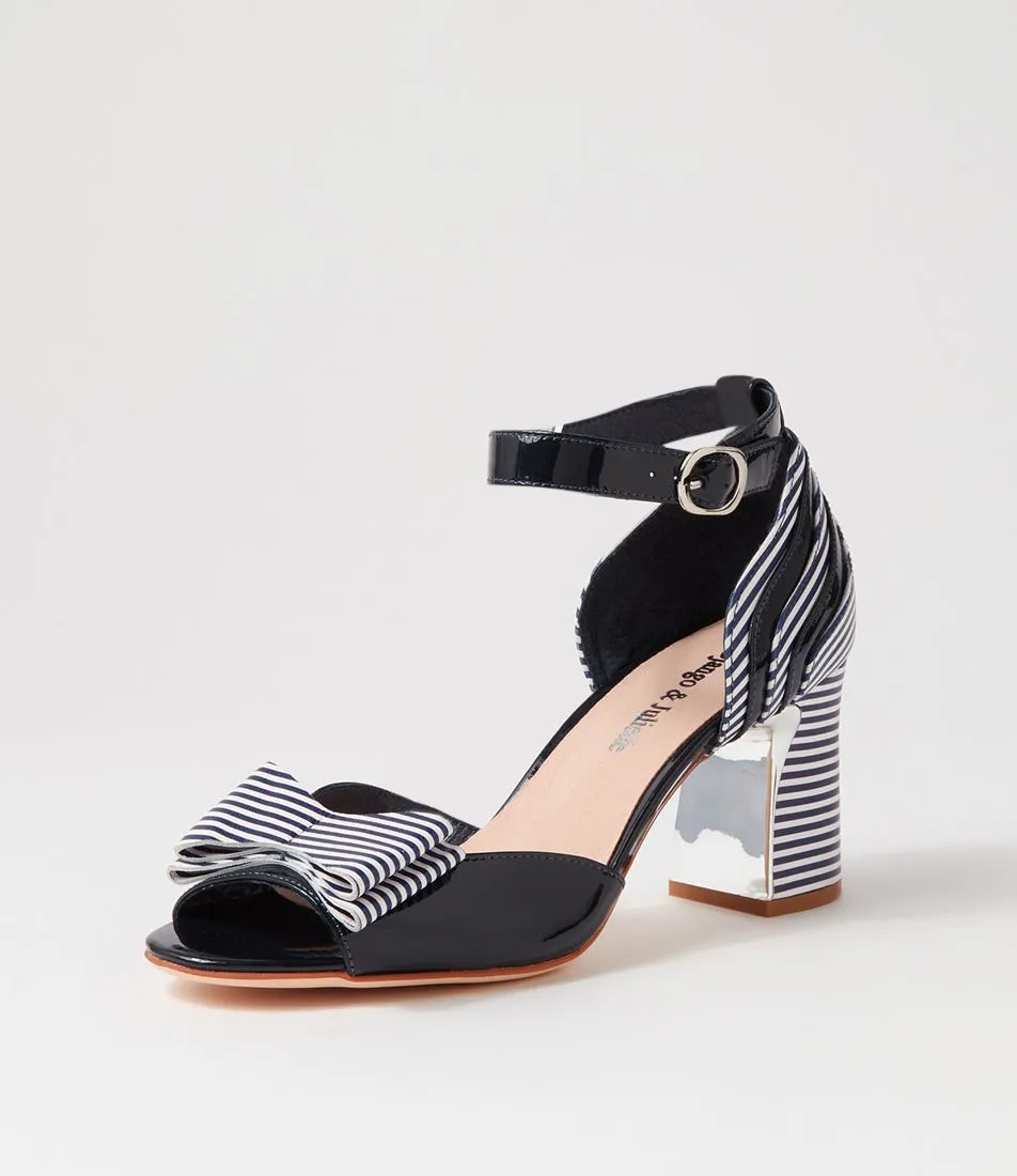 DJANGO & JULIETTE Kadmiel Navy Stripe Patent Leather Sandals