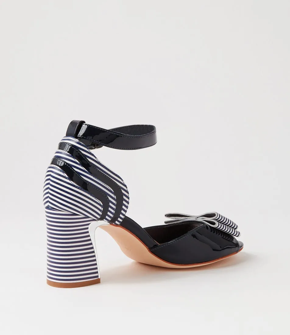 DJANGO & JULIETTE Kadmiel Navy Stripe Patent Leather Sandals