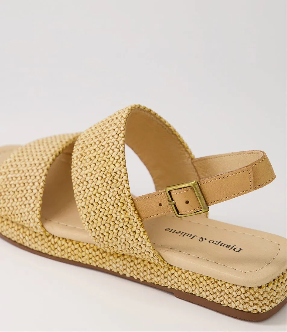 DJANGO & JULIETTE Sando Caramel Woven Syn Raffia Sandals