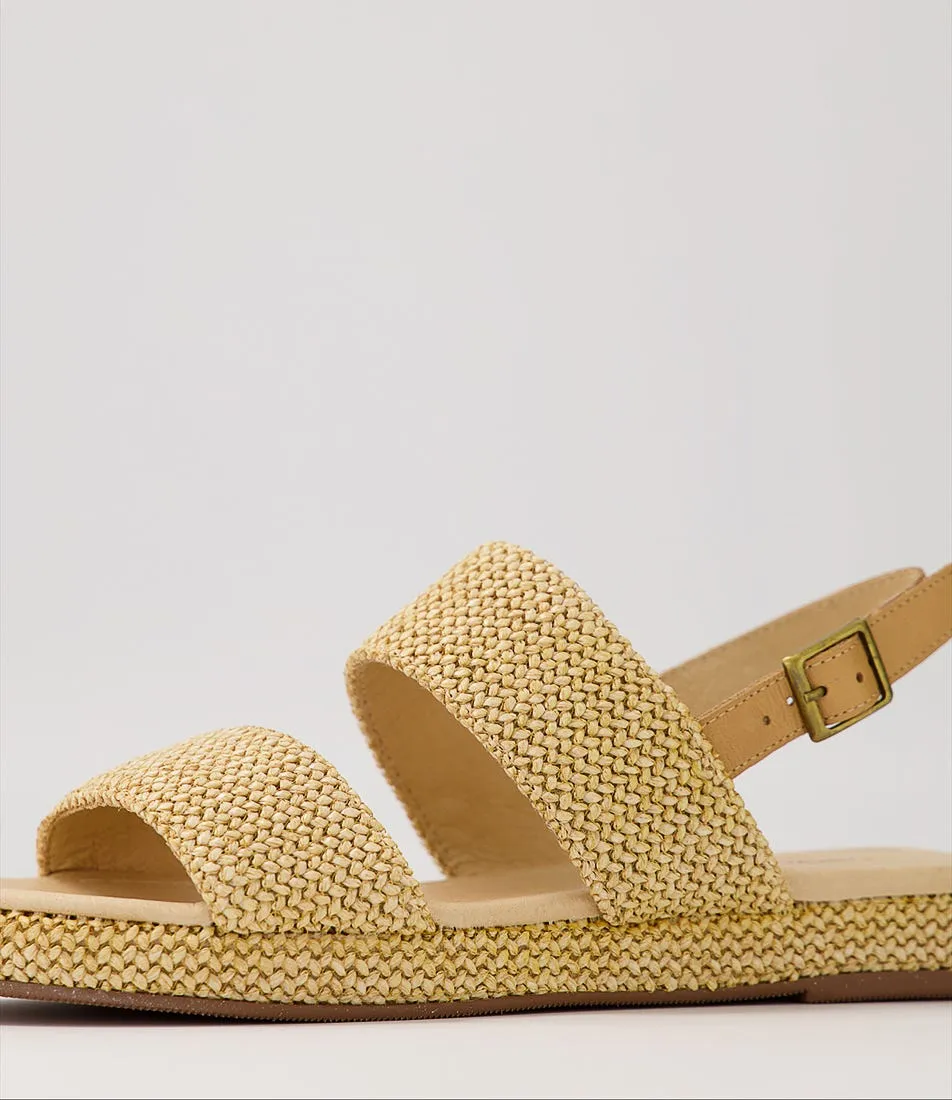 DJANGO & JULIETTE Sando Caramel Woven Syn Raffia Sandals