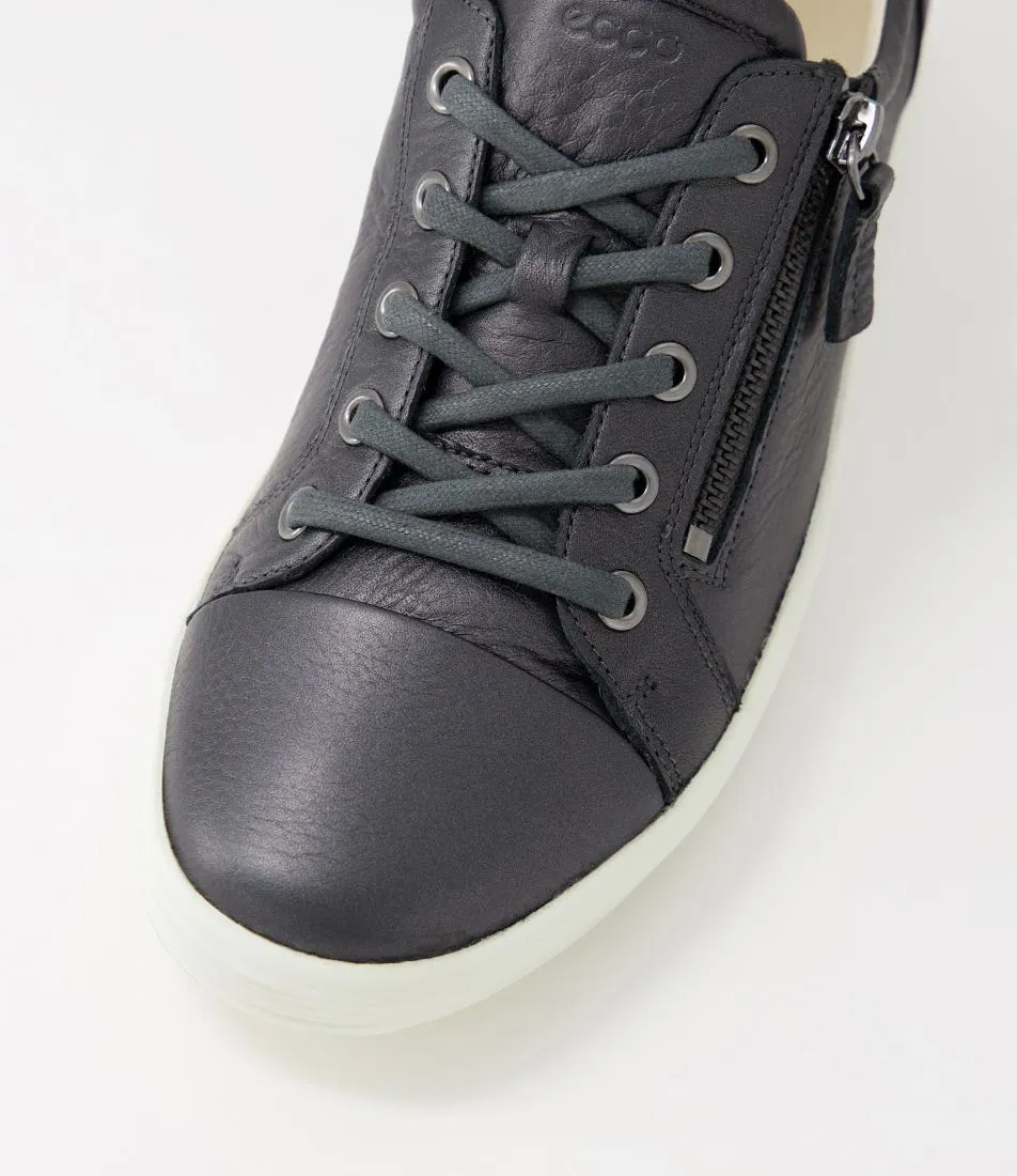 ECCO Soft 7 W Black Dark Shadow Metallic Leather Sneakers