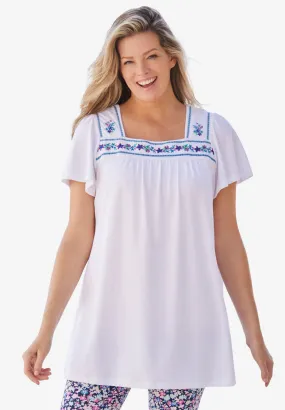 Embroidered Square Neck Tunic