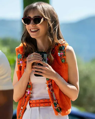 Emily In Paris Season 03 Lily Collins Orange Vest