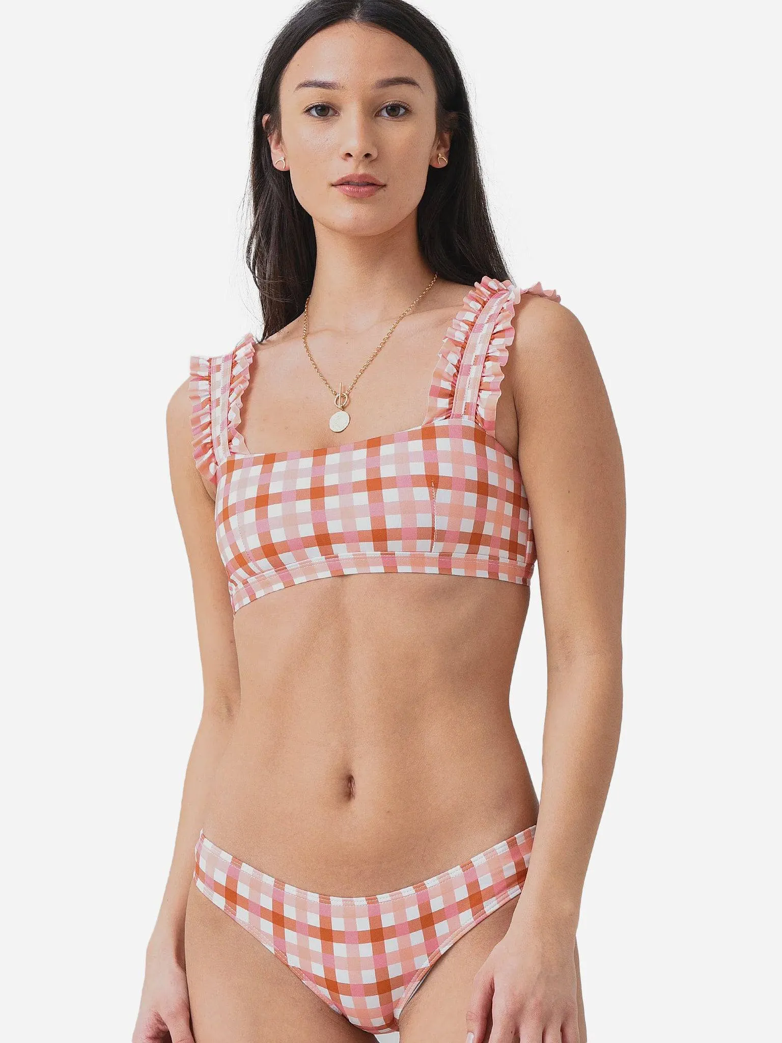     EPHEMERA  Women's Gingham Ruffle Bikini Top    