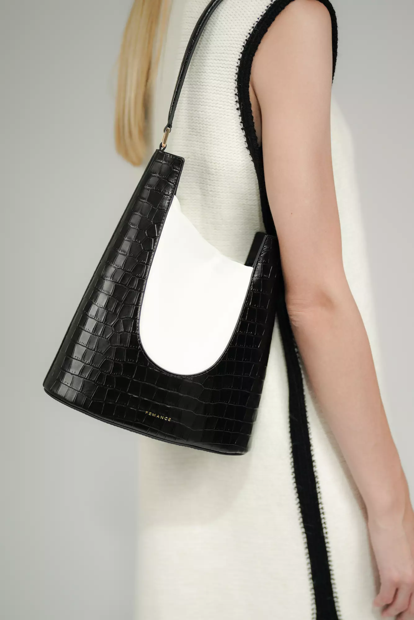 FEMANCE Femance - Vessel Black Croc Shoulder Bag