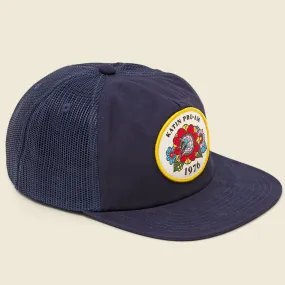 Flower Power Cotton Canvas Trucker Hat - Navy