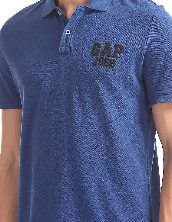 GAP Men Blue Pique Logo Polo