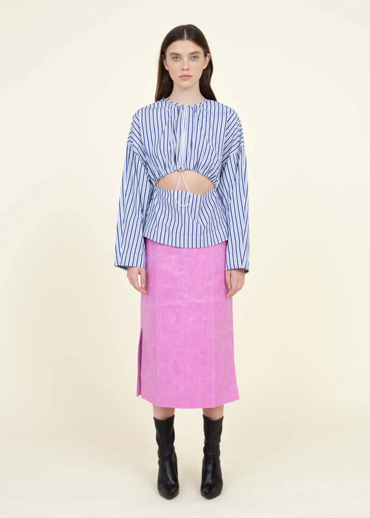 Gathered Front Tunic - Blue Stripe