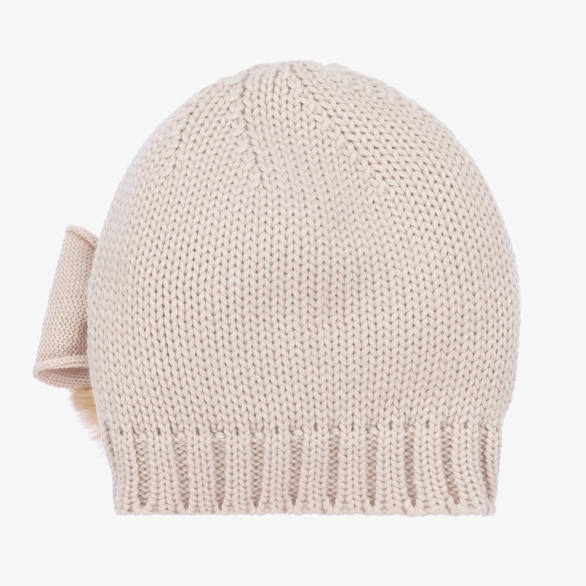 Girls Beige Wool Knit Pom-Pom Hat