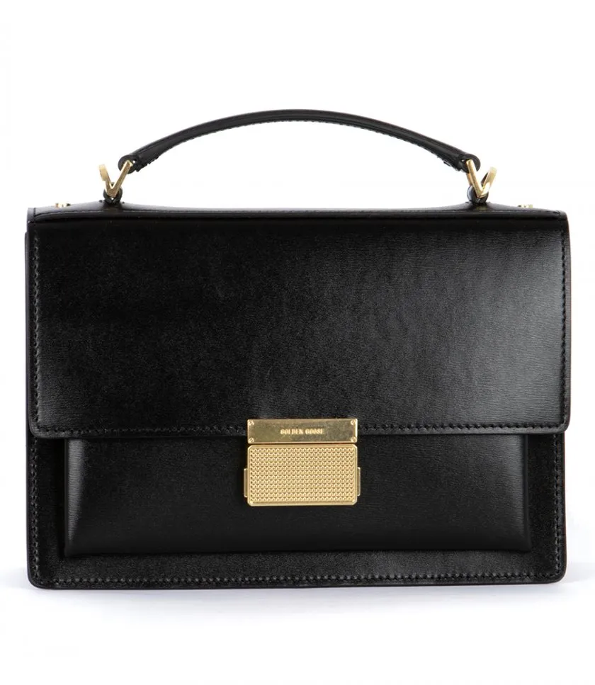 GOLDEN GOOSE VENEZIA BAG IN BLACK BOARDED LEATHER WITH GOLD DETAILS