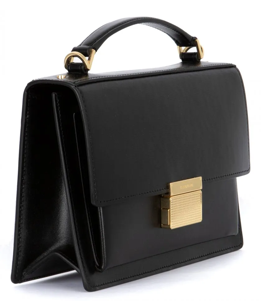 GOLDEN GOOSE VENEZIA BAG IN BLACK BOARDED LEATHER WITH GOLD DETAILS