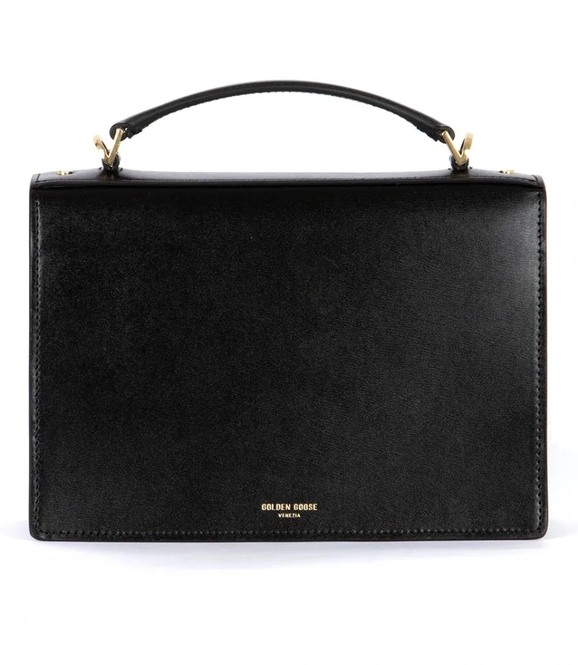 GOLDEN GOOSE VENEZIA BAG IN BLACK BOARDED LEATHER WITH GOLD DETAILS