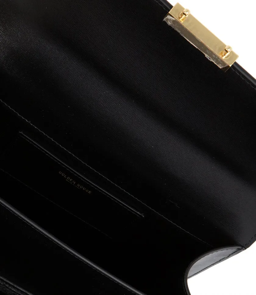 GOLDEN GOOSE VENEZIA BAG IN BLACK BOARDED LEATHER WITH GOLD DETAILS