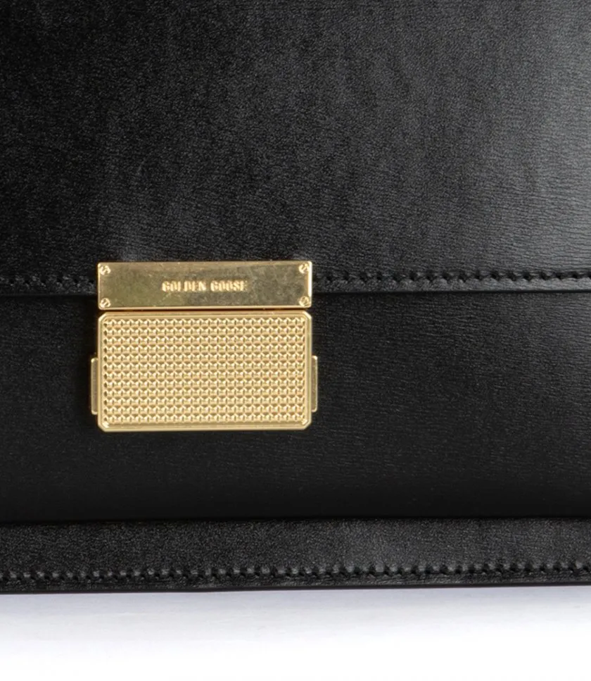 GOLDEN GOOSE VENEZIA BAG IN BLACK BOARDED LEATHER WITH GOLD DETAILS