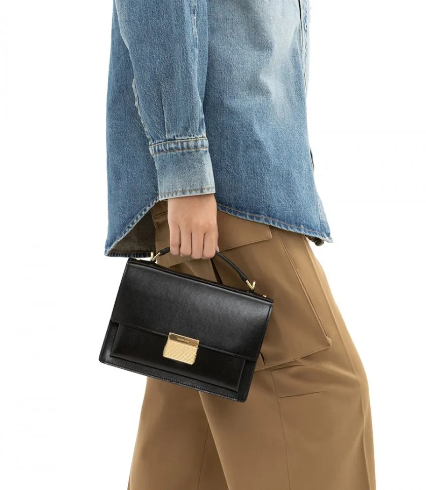 GOLDEN GOOSE VENEZIA BAG IN BLACK BOARDED LEATHER WITH GOLD DETAILS