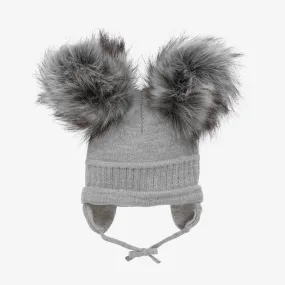 Grey Tindra Double Pom-Pom Hat