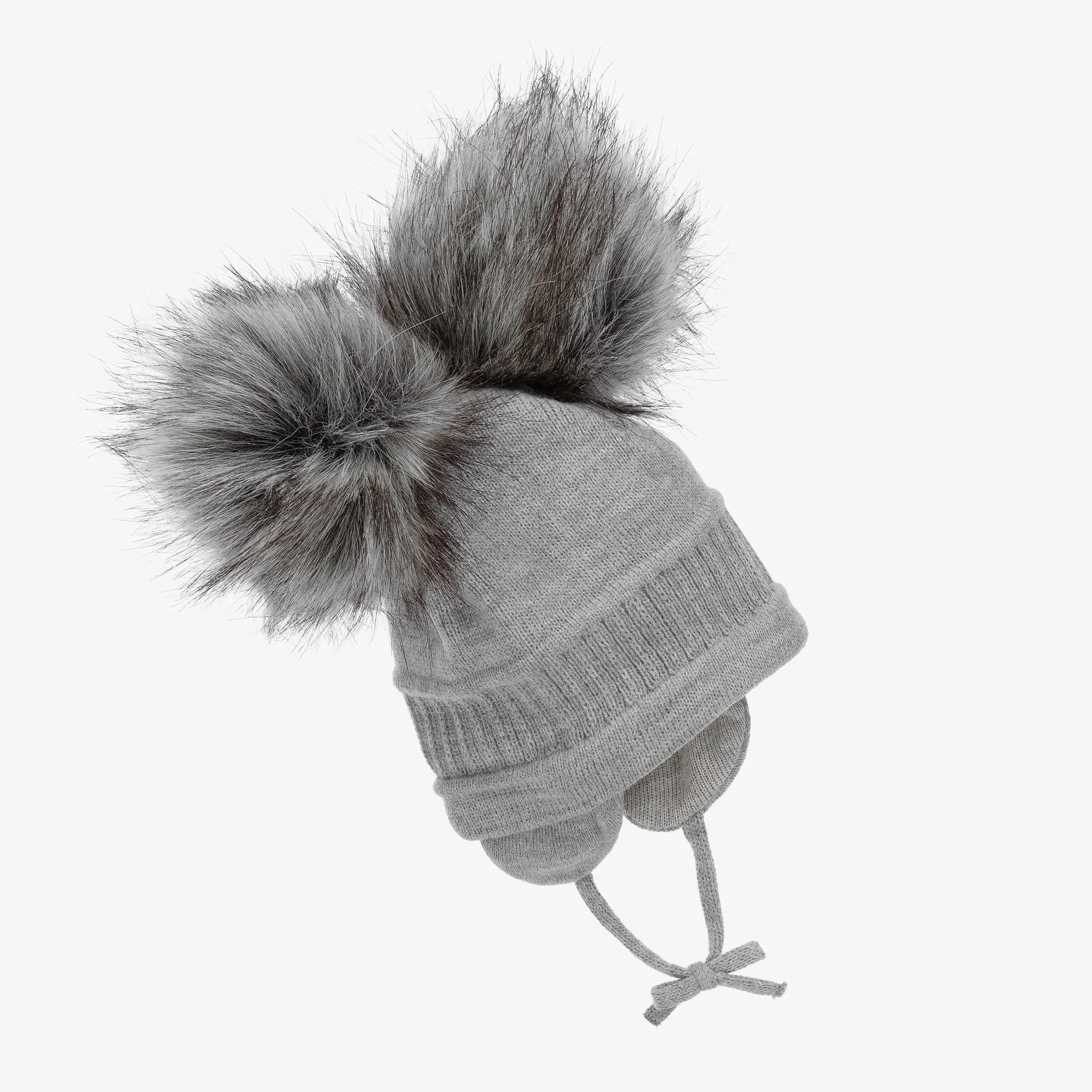 Grey Tindra Double Pom-Pom Hat