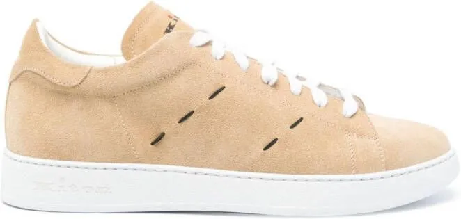 Kiton logo-print suede sneakers Neutrals