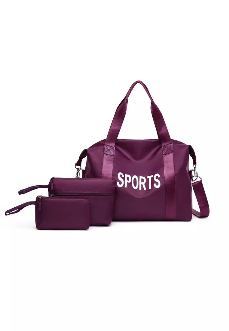 Lara Women's Sports Nylon Zipper Cross-body Bag Handbag (3-piece Set) - Purple