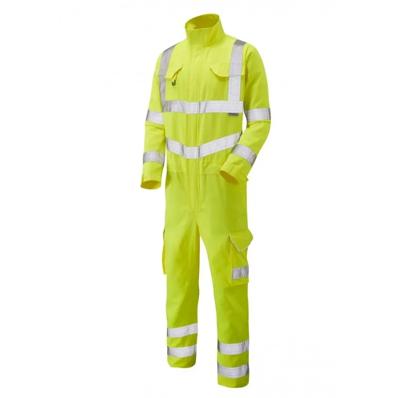 Leo Workwear CV01 Molland Polycotton Hi-Vis Yellow Coveralls