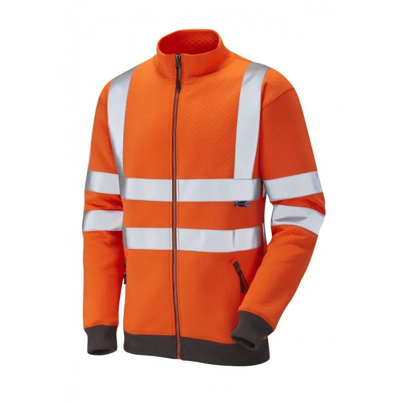 Leo Workwear EcoViz SS03 Libbaton Thermal Hi-Vis Zipped Orange Sweatshirt